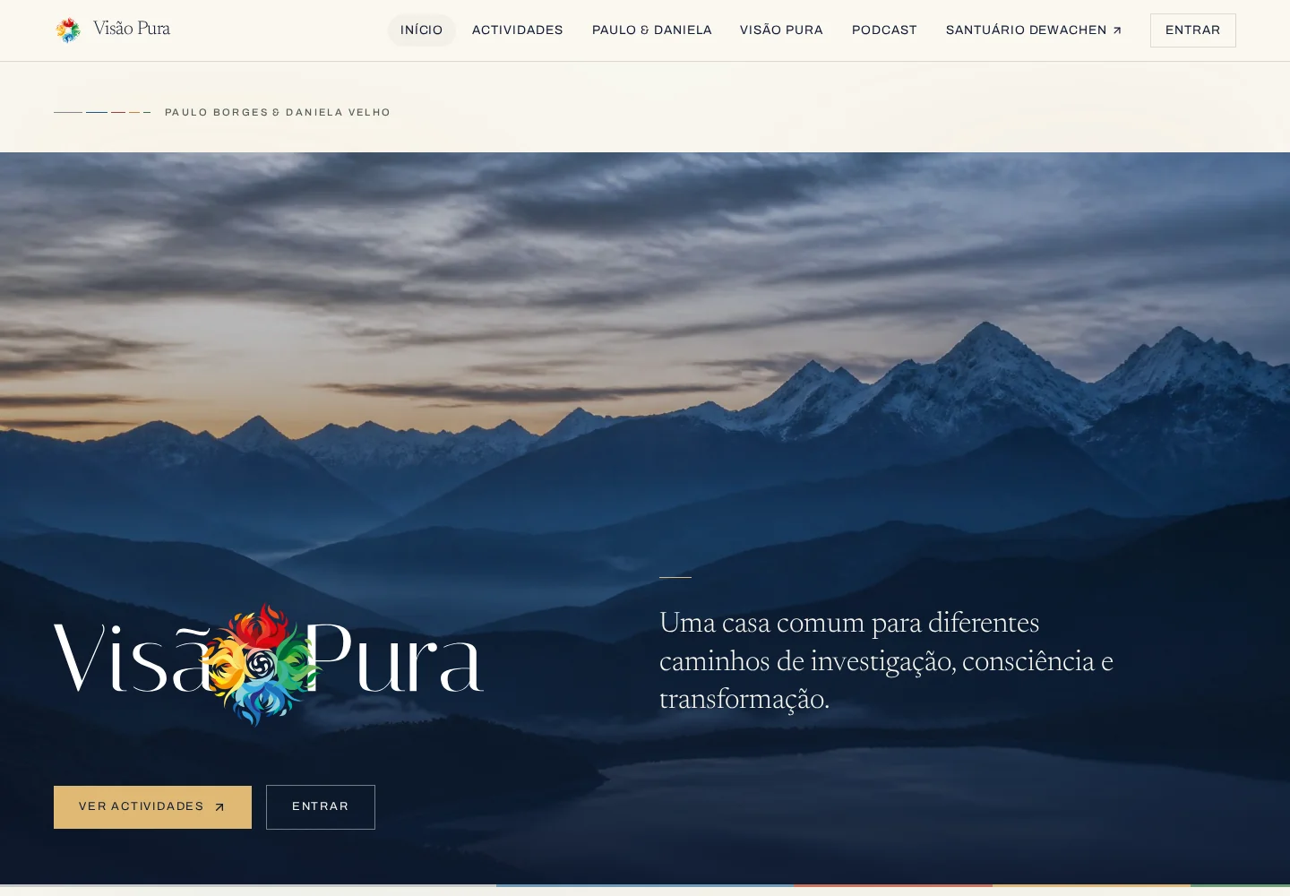 Página inicial do site público de Visão Pura, capturada em outubro de 2026.