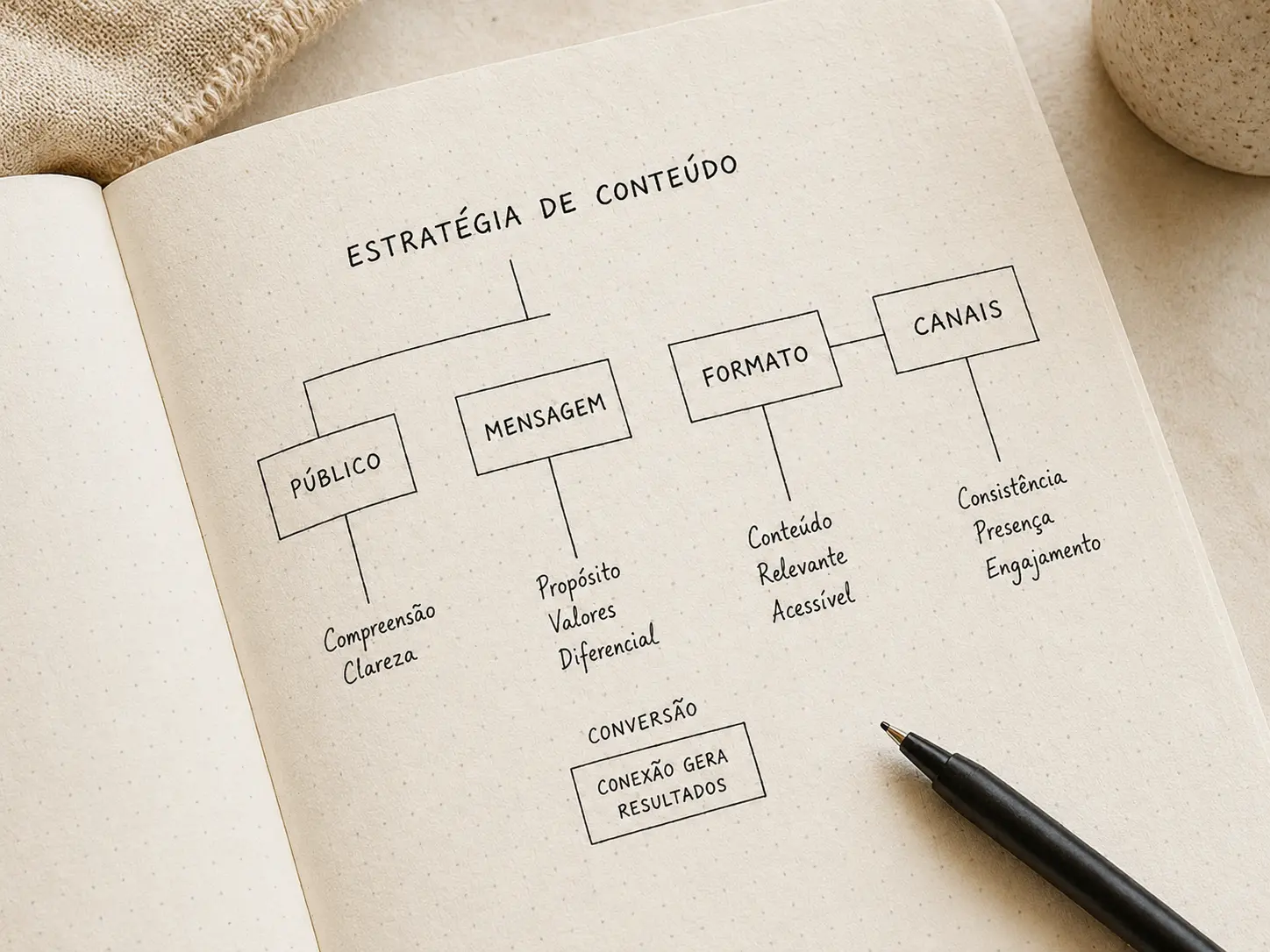 Esquema desenhado à mão da organização dos conteúdos