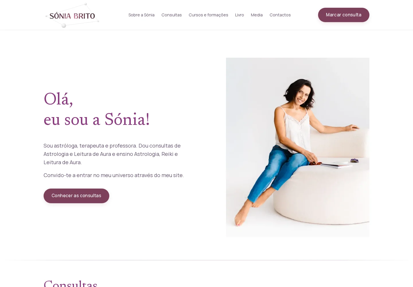 Página inicial do site público de Sónia Brito, capturada em outubro de 2026.
