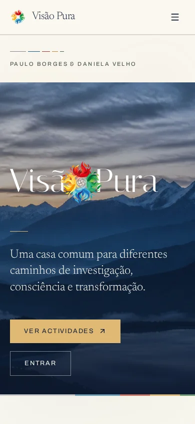 Página inicial no telemóvel do site público de Visão Pura, capturada em outubro de 2026.