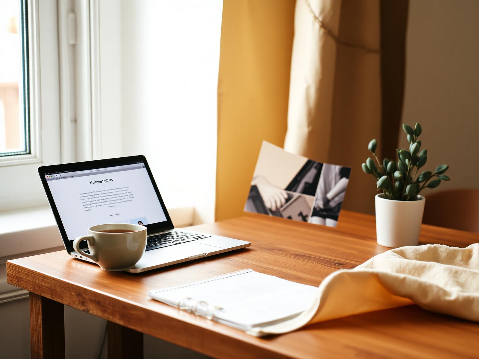Ambiente de trabalho calmo com portátil junto à janela