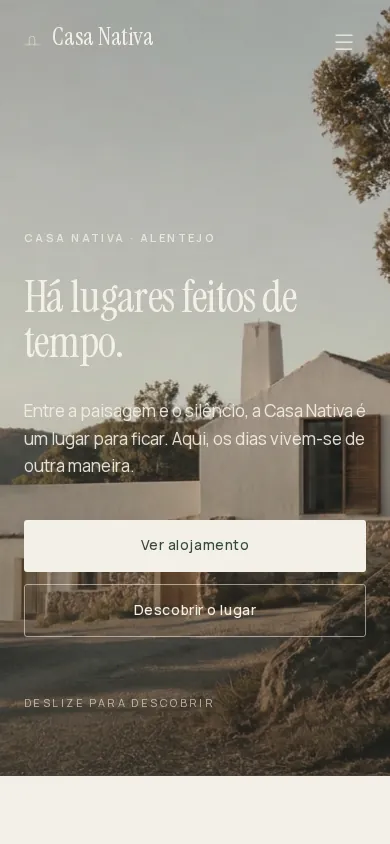 Versão para telemóvel da página inicial da demonstração Casa Nativa.
