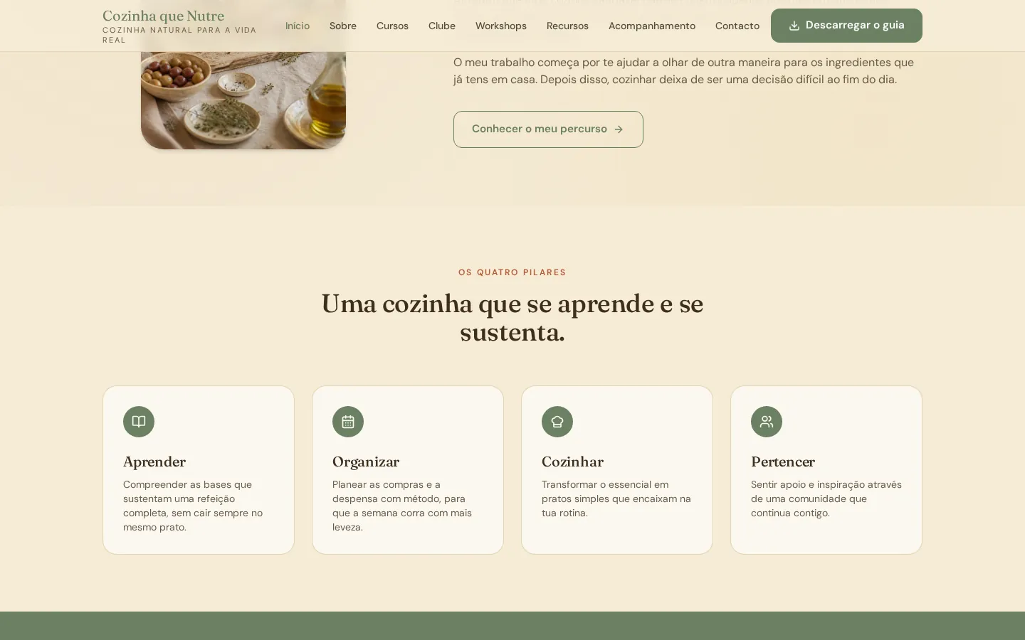 Secção «Uma cozinha que se aprende e se sustenta», com os quatro pilares da demonstração Cozinha que Nutre.