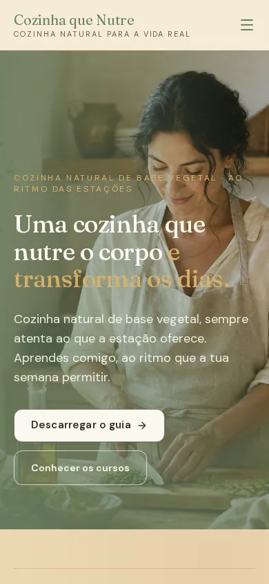 Versão para telemóvel da página inicial da demonstração Cozinha que Nutre.