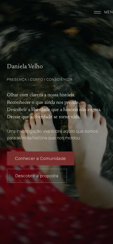 Versão para telemóvel da página inicial da demonstração Daniela Velho.