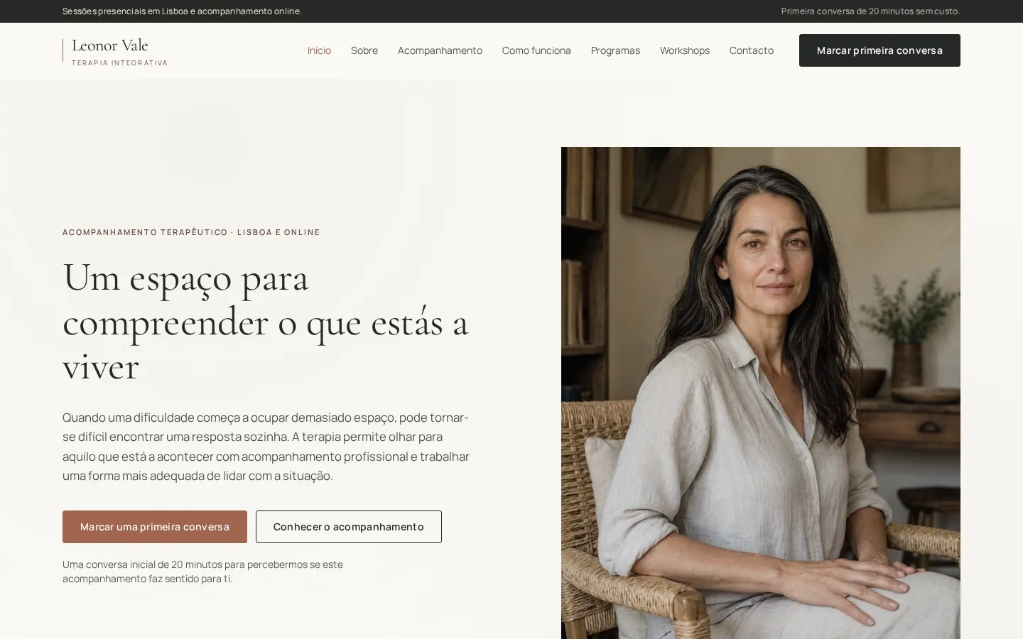 Página inicial da demonstração Essência Terapêutica apresentada num computador.